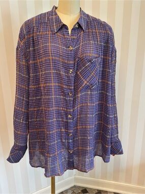 Free People Violet Combo Plaid Button-Up Shirt